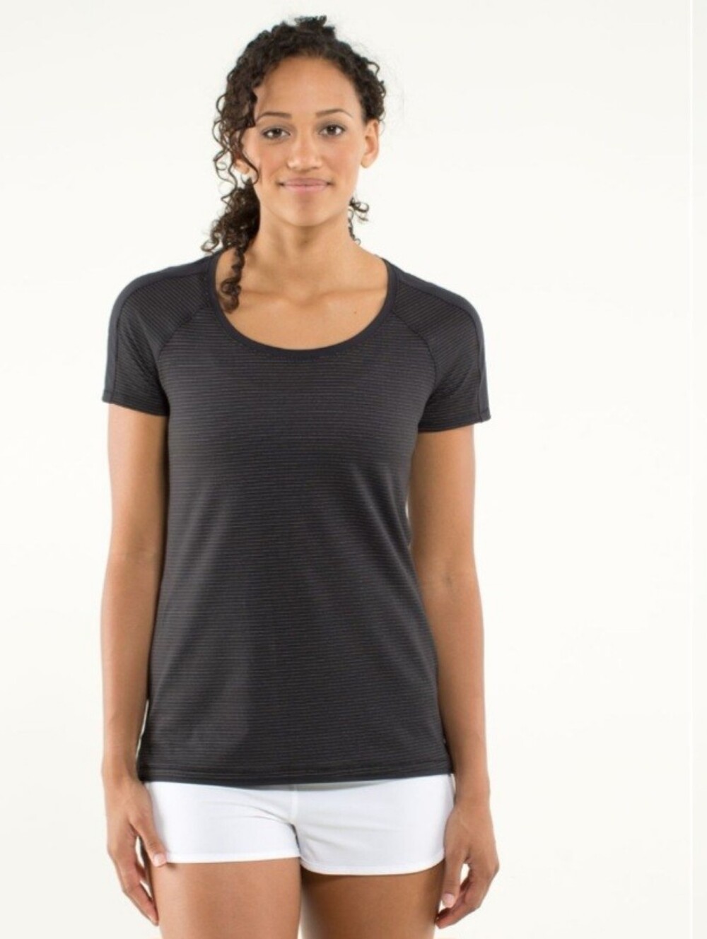 Lululemon Race Me Short Sleeve Athletic Top Size 10 Subtle Stripes Black Workout